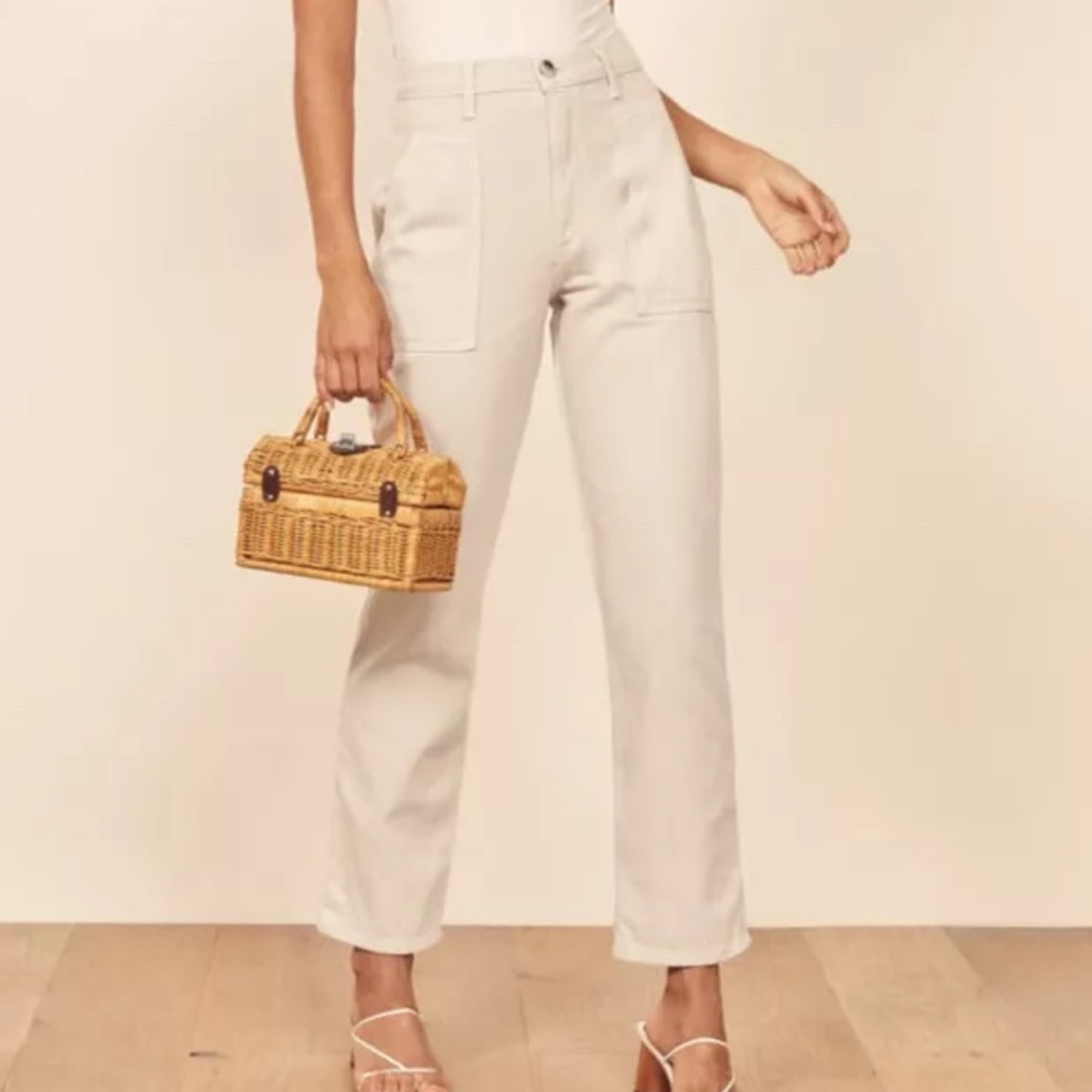 Reformation Jeans Taylor Pant In Sand Cream Women’s Straight Leg High Rise